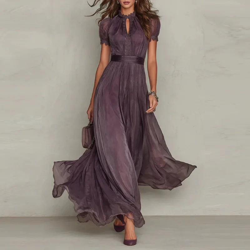 Dress Lenora™ with Flowy Skirt, Defined Waist and Sheer Short Sleeves