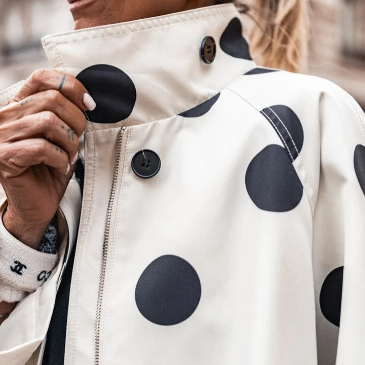 Varenne™ Jacket with Polka Dot Print, High Collar and Relaxed Fit