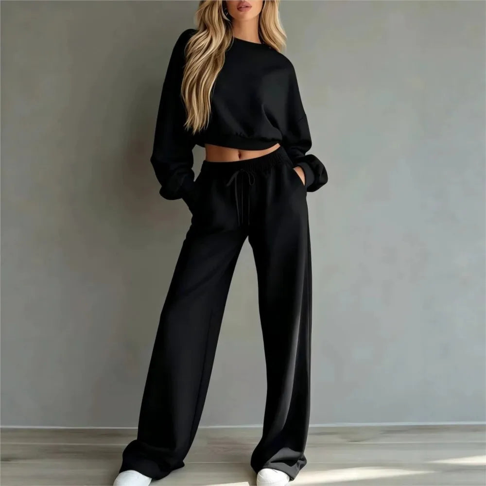 Two-Piece Set Eliana™ with Long-Sleeve Cropped Top and Drawstring Pants
