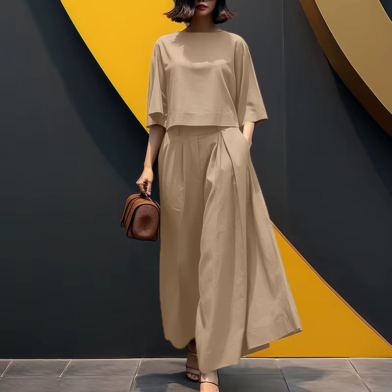 Sophia™ Chic Set with Cropped Blouse and High-Waisted Wide-Leg Pants