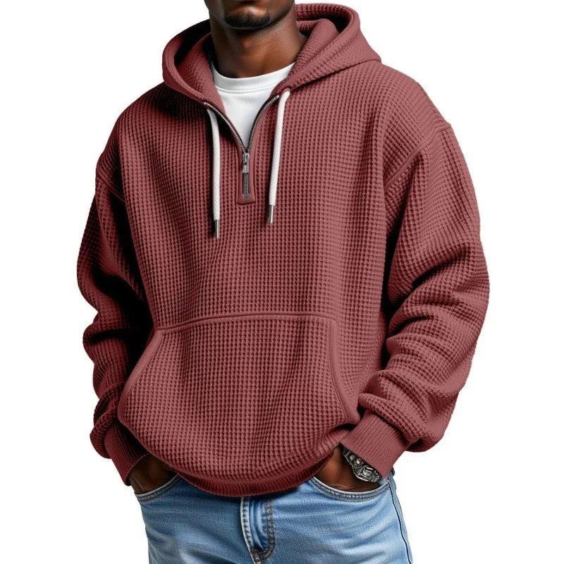 Hoodie Joel™ with Subtle Waffle Texture, Half-Zip and Kangaroo Pocket