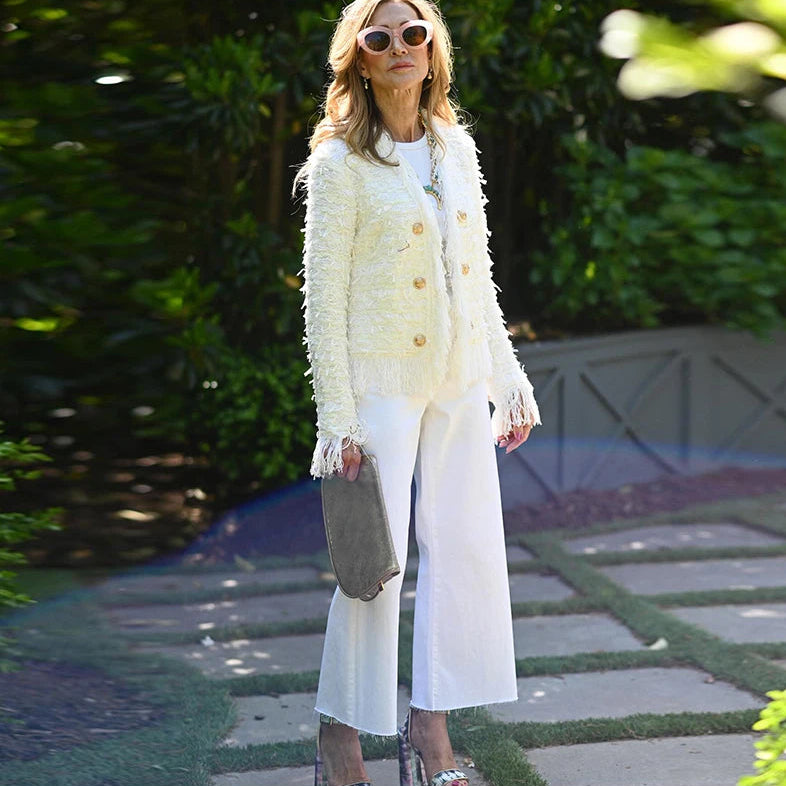Bellemont™ Jacket in Premium Bouclé with Delicate Fringes and Metallic Buttons / Where Classic Meets Contemporary!