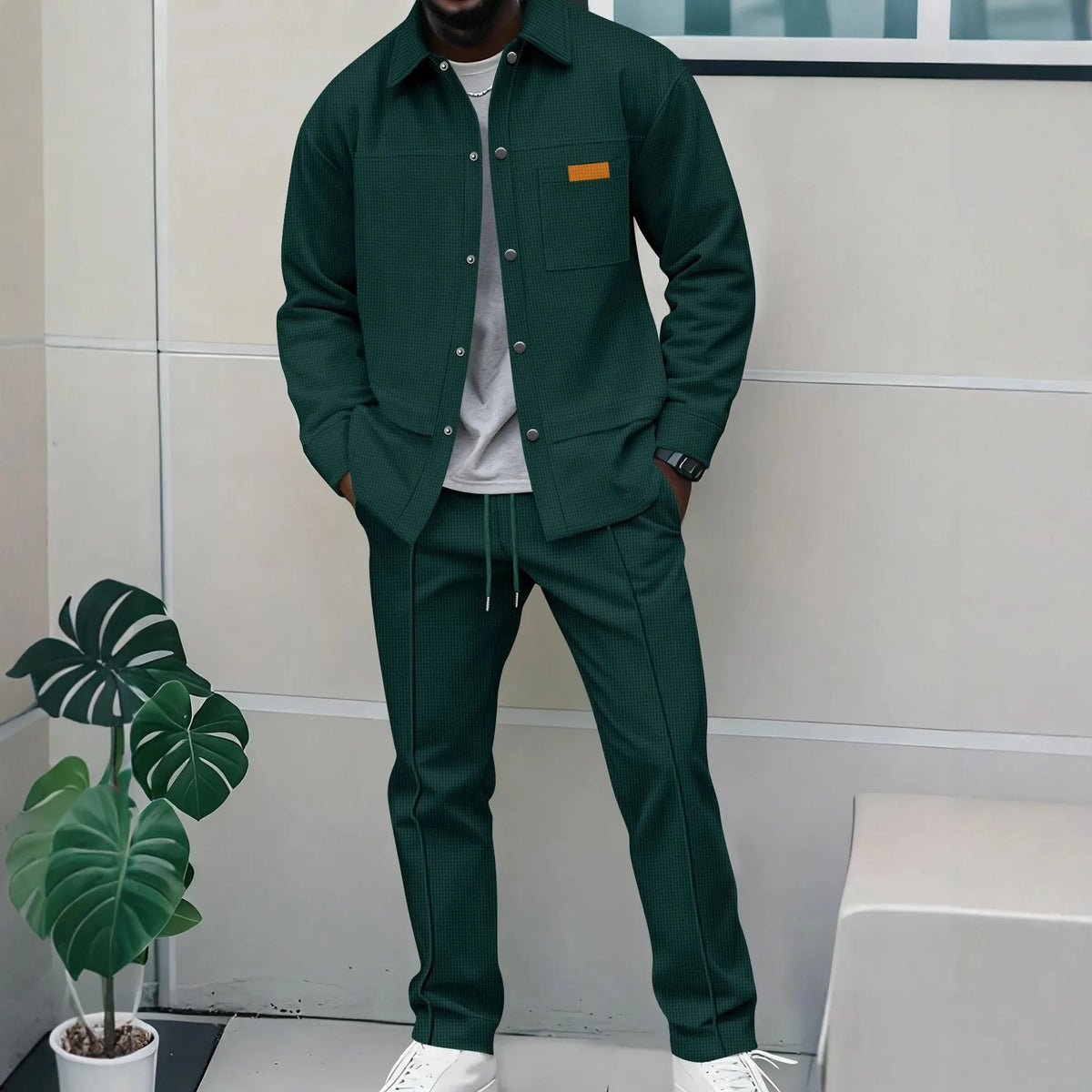 Vercelli™ Textured Fabric Set with Long-Sleeve Shirt and Straight-Leg Pants