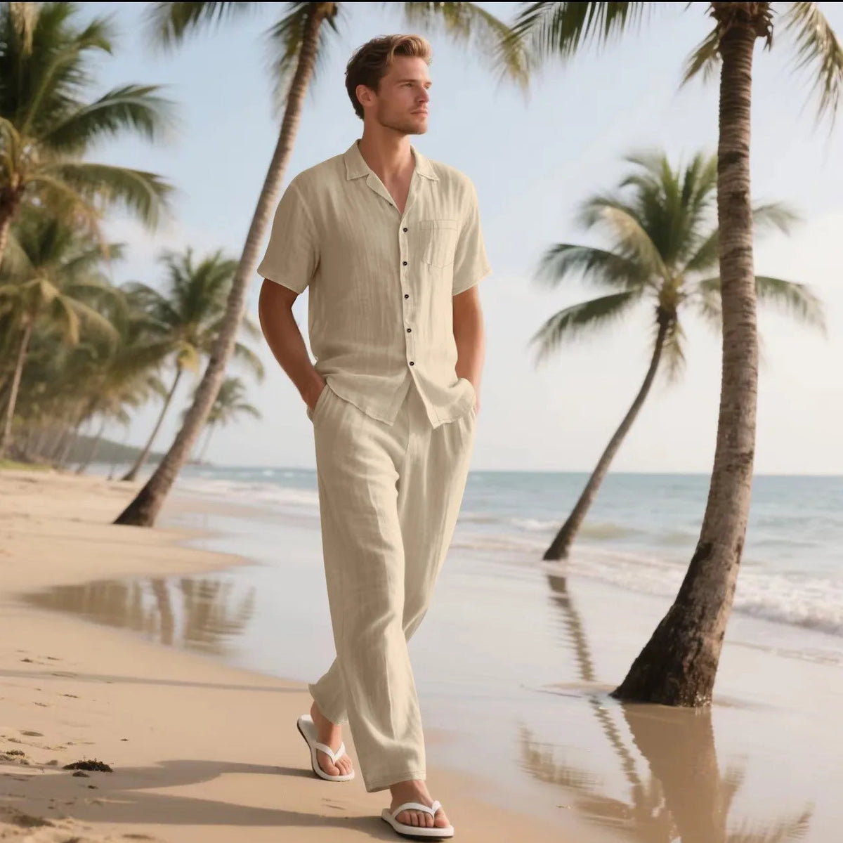 Leandro™ Set with a Sophisticated Look, Short-Sleeve Shirt and Straight-Leg Pants