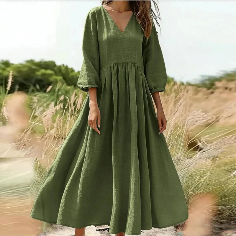 Arietta™ Maxi Dress with V-Neckline, High Waist and Flowing Full Skirt