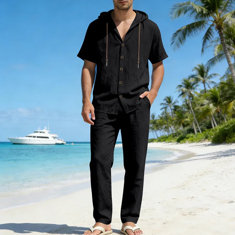 Set Sorrento™ in Cotton-Linen with Hooded Shirt and Drawstring Pants