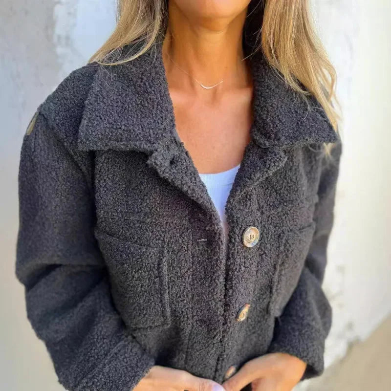 Teddy Louise™ Jacket in Premium Sherpa with Rustic Buttons / Casual Comfort that Enhances Your Winter Style!