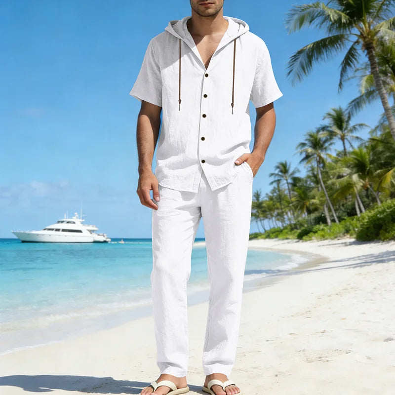 Set Sorrento™ in Cotton-Linen with Hooded Shirt and Drawstring Pants