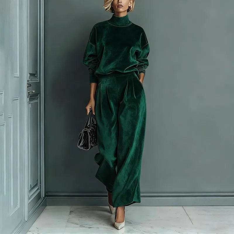 Set Rosamund™ with Velvet-Touch High-Neck Top and Wide-Leg Pants