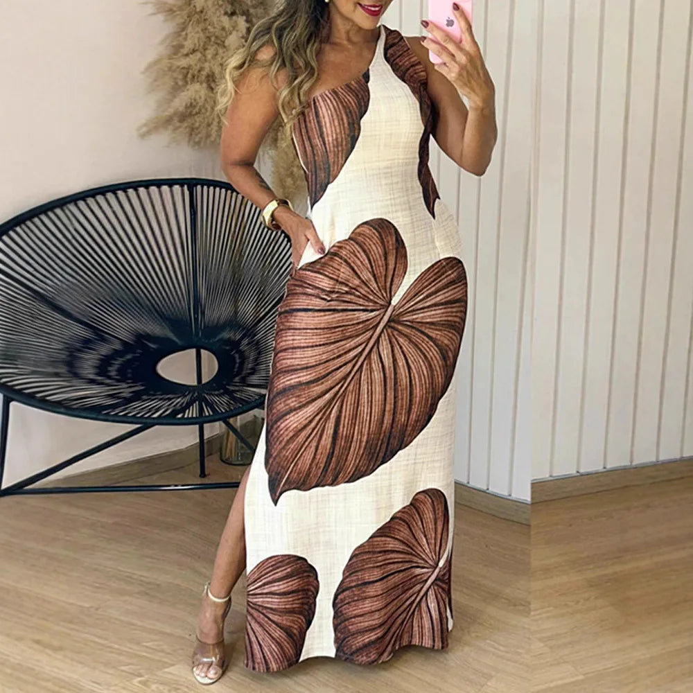 Serenity™ Cotton Dress with Side Slit and Sculpted Foliage / Tropical Sophistication That Never Goes Unnoticed!