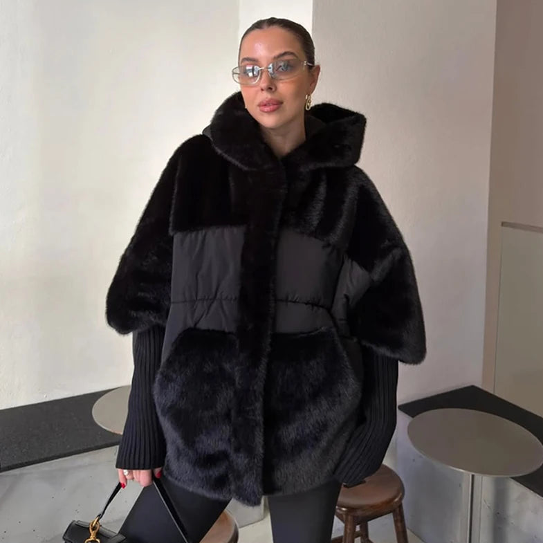 Bordeaux™ Velvety Faux Fur Coat with Oversized Design
