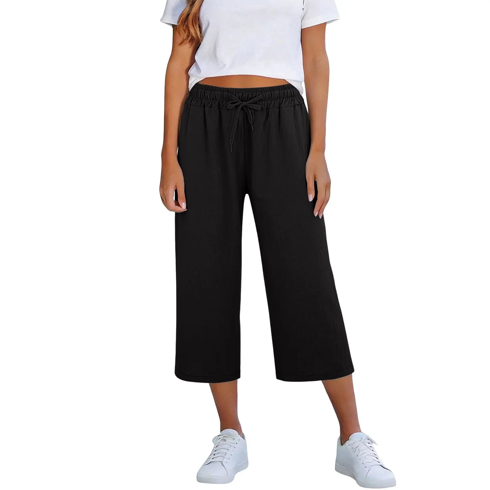 Lisia™ Cropped Wide-Leg Pants With Elastic Waist And Adjustable Drawstring