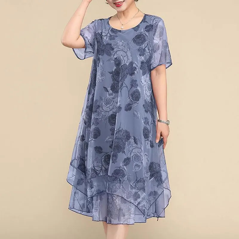 Nice™ Floral Dress in Premium Chiffon with Double Layering and Asymmetrical Hem