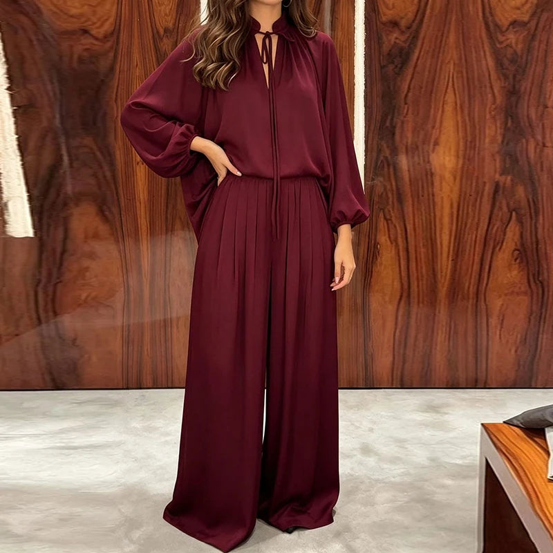 Set Camille™ with Flowy Tie-Neck Blouse and Wide-Leg Pants