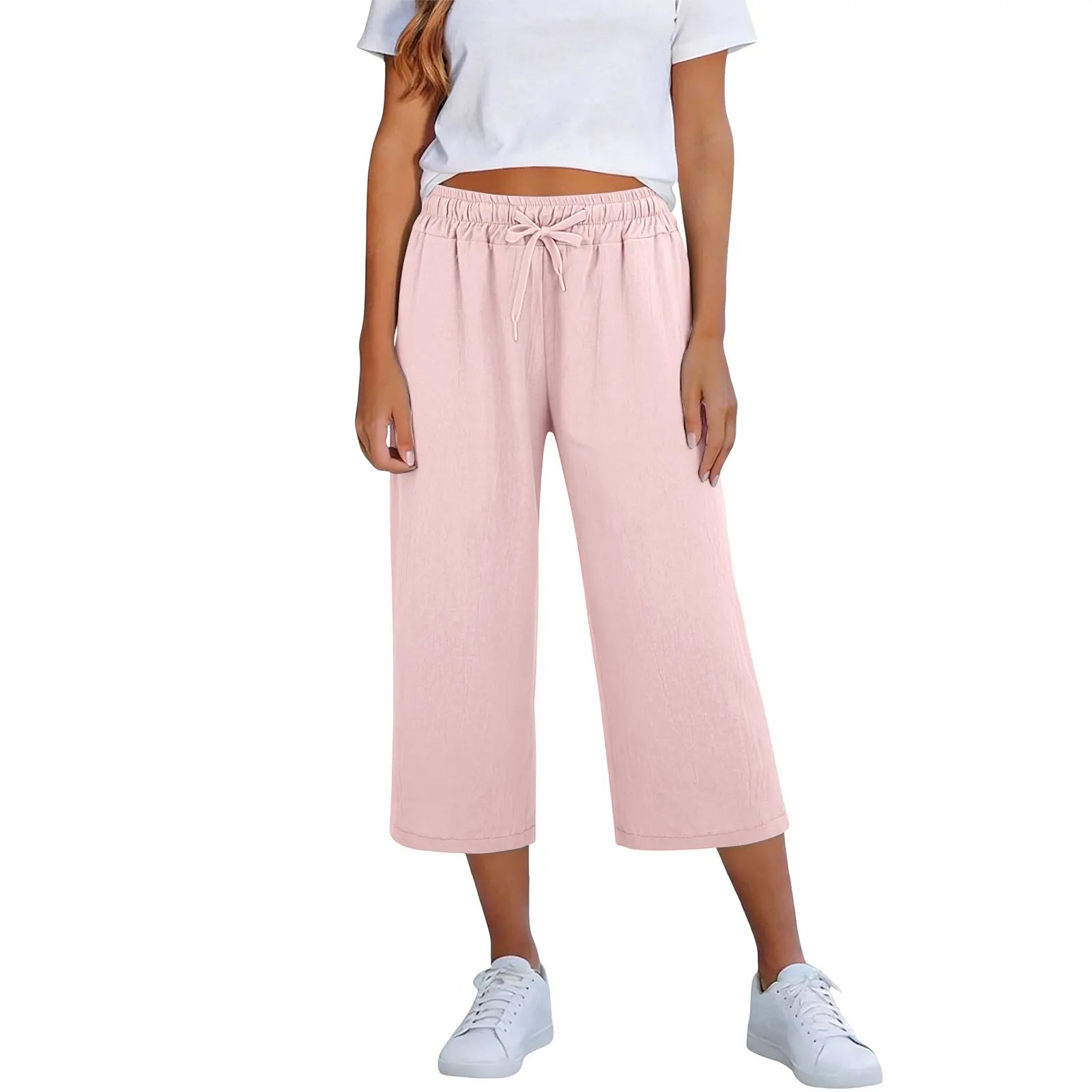 Lisia™ Cropped Wide-Leg Pants With Elastic Waist And Adjustable Drawstring