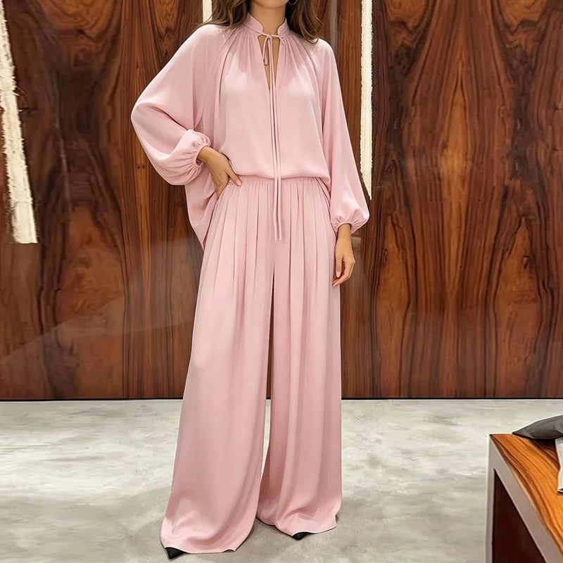 Set Camille™ with Flowy Tie-Neck Blouse and Wide-Leg Pants