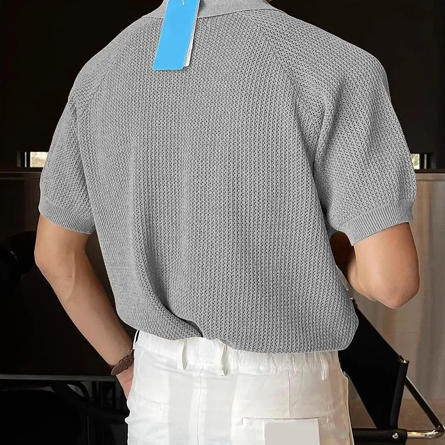 Varello™ Textured Knit Polo with Classic Collar and Front Buttons