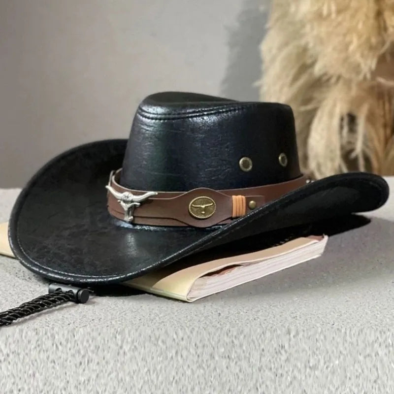 Cowboy Hat Stoneford™ in Premium Leather with a Distressed Finish and Metal Accents
