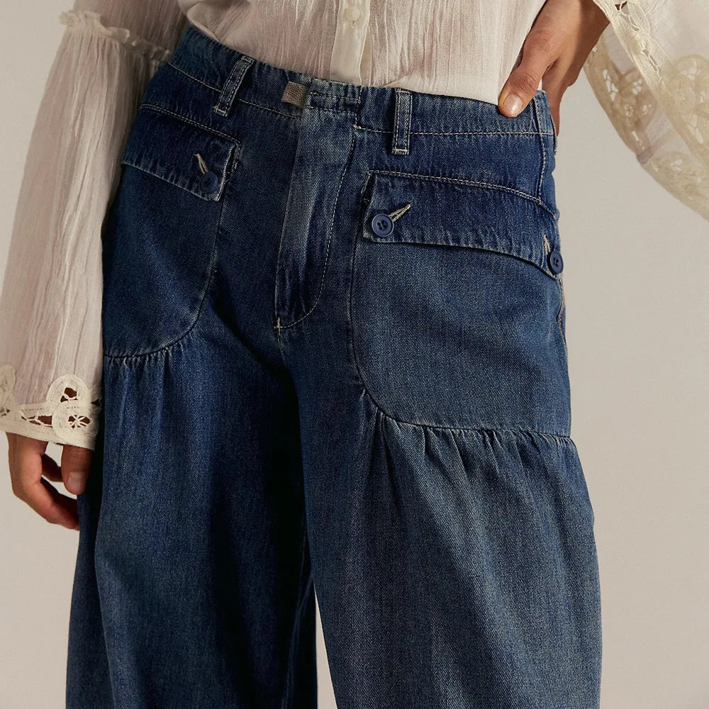Carmelie™ Jeans with Gathered Panels, Front Flap Pockets and Adjustable Tie Hem