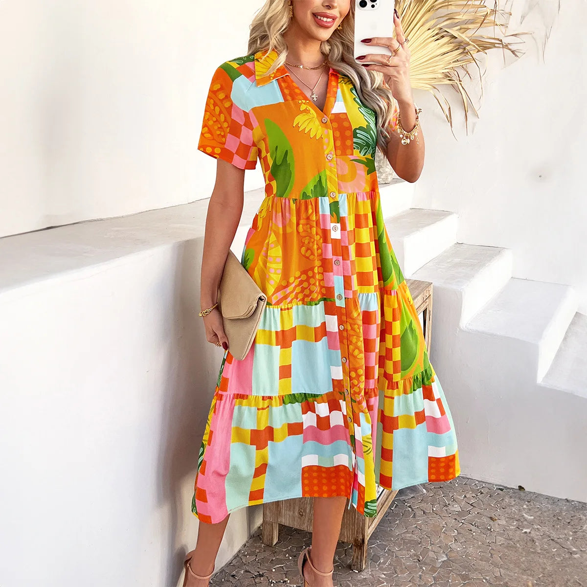 Bonjour™ Dress with Shirt Collar and Exclusive Prints / Joy and Elegance in One Piece!
