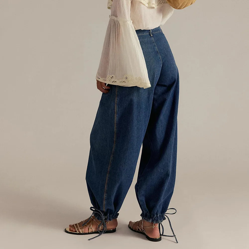 Carmelie™ Jeans with Gathered Panels, Front Flap Pockets and Adjustable Tie Hem