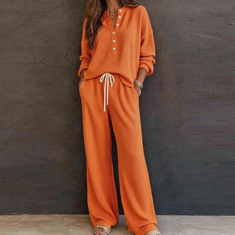 Set Willow™ with Textured Button-Front Top and Wide-Leg Pants