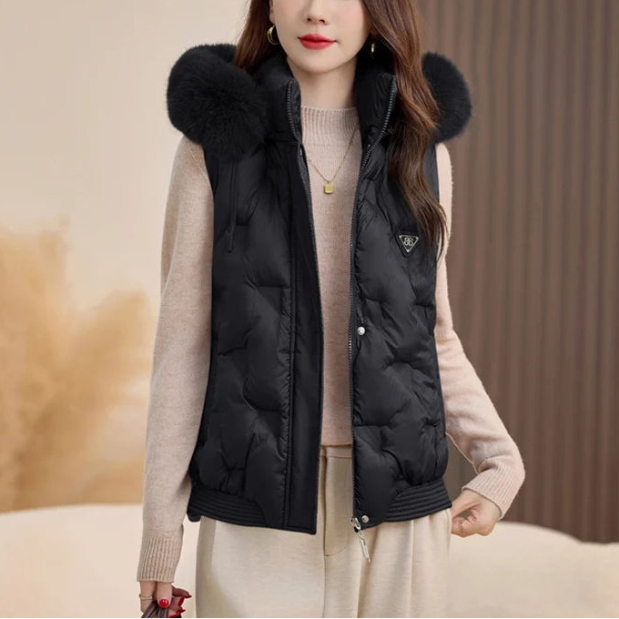 Softline™ Vest in Premium Quilted Fabric with Removable Plush Collar / The Most Chic Version of Winter!