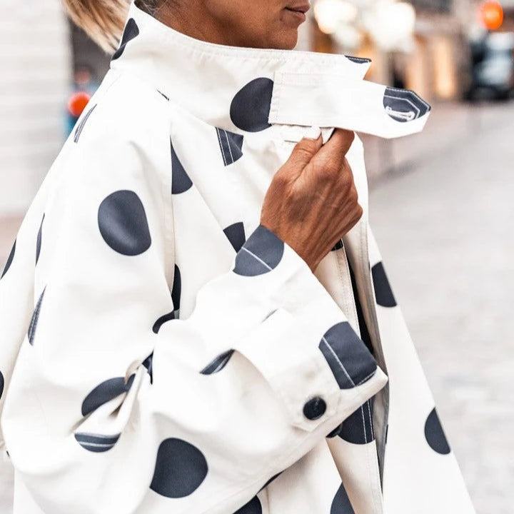 Varenne™ Jacket with Polka Dot Print, High Collar and Relaxed Fit