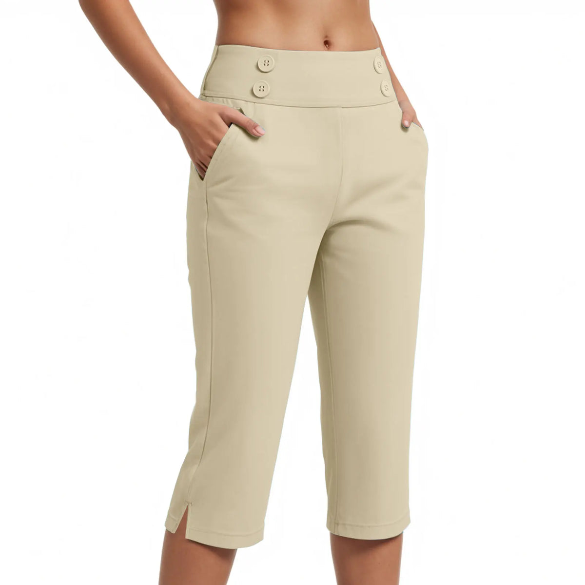 Capri Pants Olivia™ with High Waist, Button Detail and Side Pockets