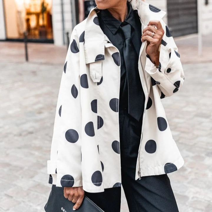 Varenne™ Jacket with Polka Dot Print, High Collar and Relaxed Fit
