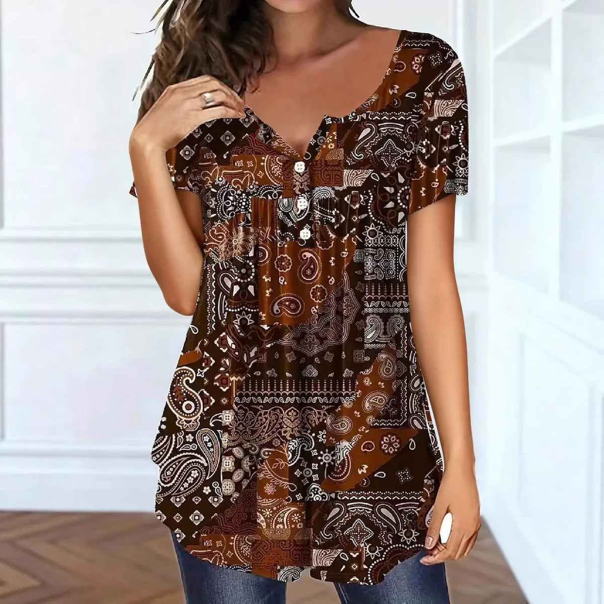 Ismera™ Paisley Print Blouse with Ornamental Patterns and Relaxed Fit