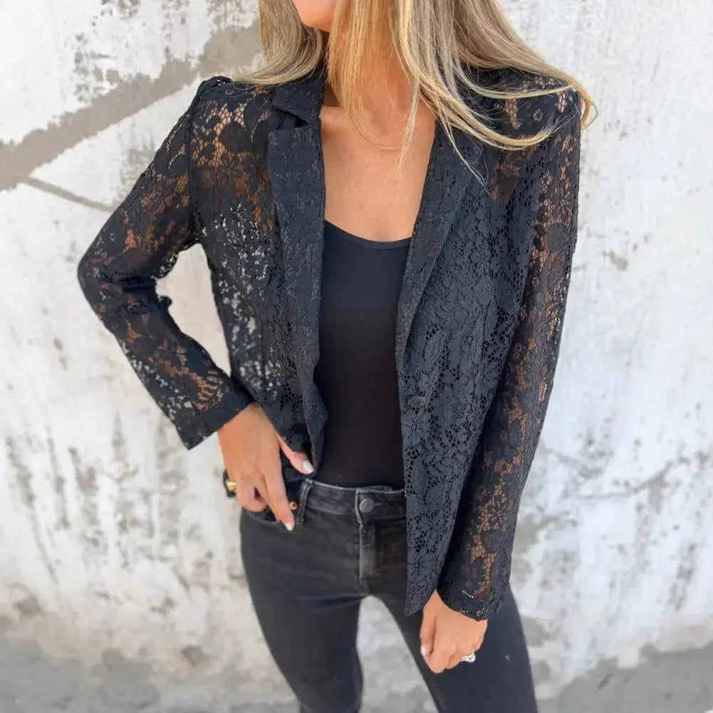 Black Rose™ Blazer in Floral Lace with a Light Drape and Timeless Elegance / An Icon of Sophistication and Feminine Charm!