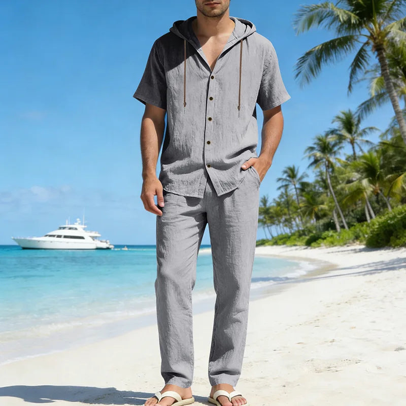 Set Sorrento™ in Cotton-Linen with Hooded Shirt and Drawstring Pants