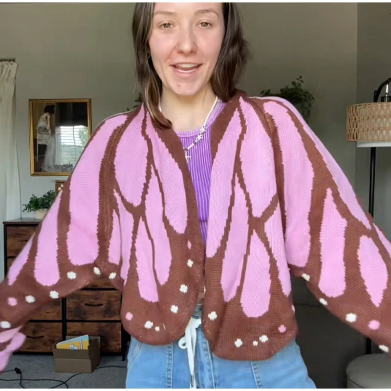 Farfallia™ Textured Knit Cardigan with Butterfly-Wing-Inspired Design