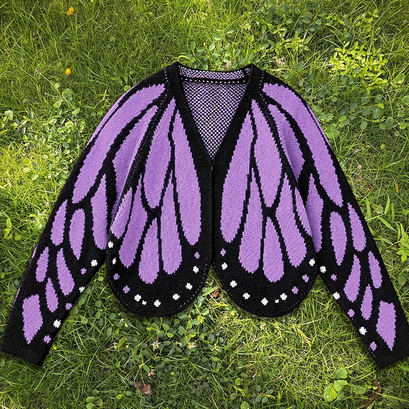 Farfallia™ Textured Knit Cardigan with Butterfly-Wing-Inspired Design