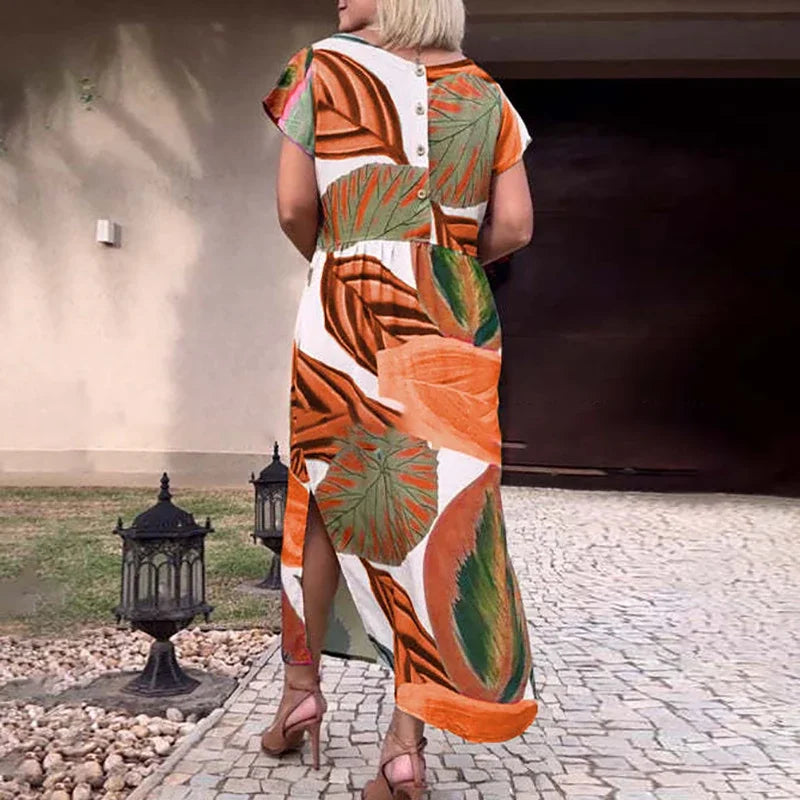 Palm Breeze™ Dress in Premium Viscose with Artistic Tropical Print / Where Comfort Meets the Art of Nature!