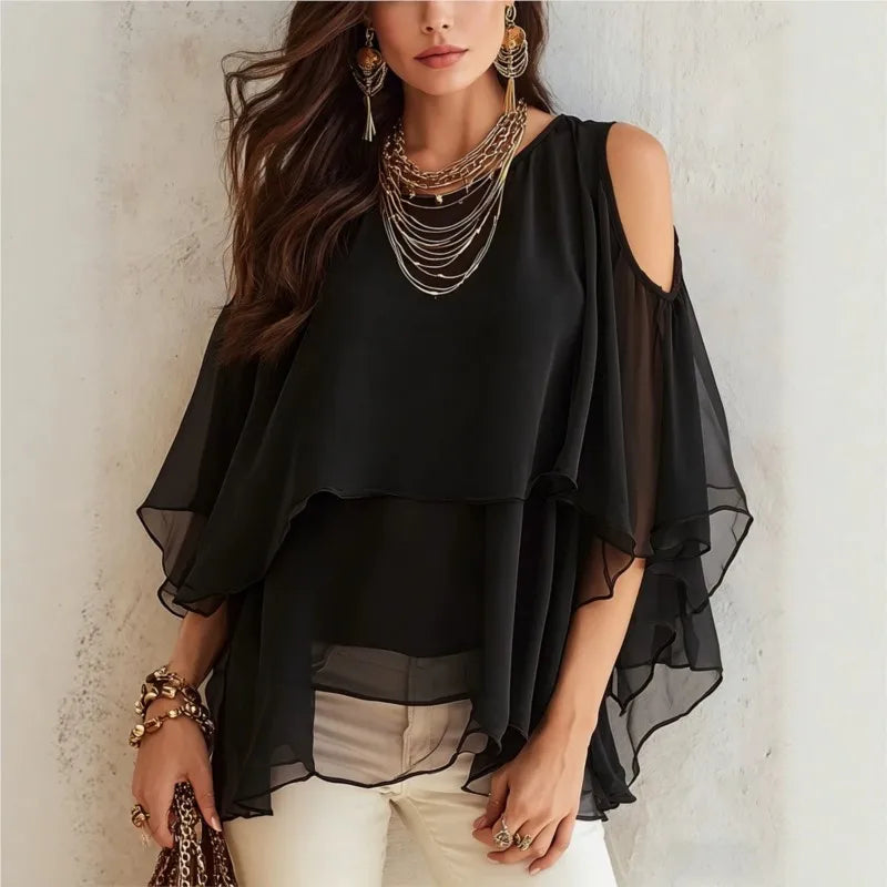 Blouse Lauren™ with Cold Shoulders and Flowy Sleeves