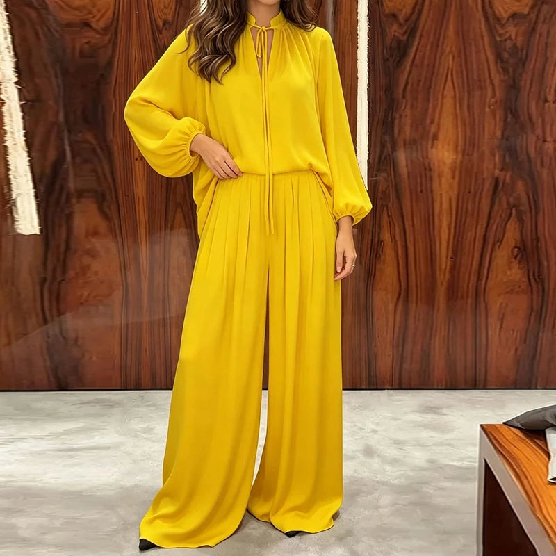 Set Camille™ with Flowy Tie-Neck Blouse and Wide-Leg Pants
