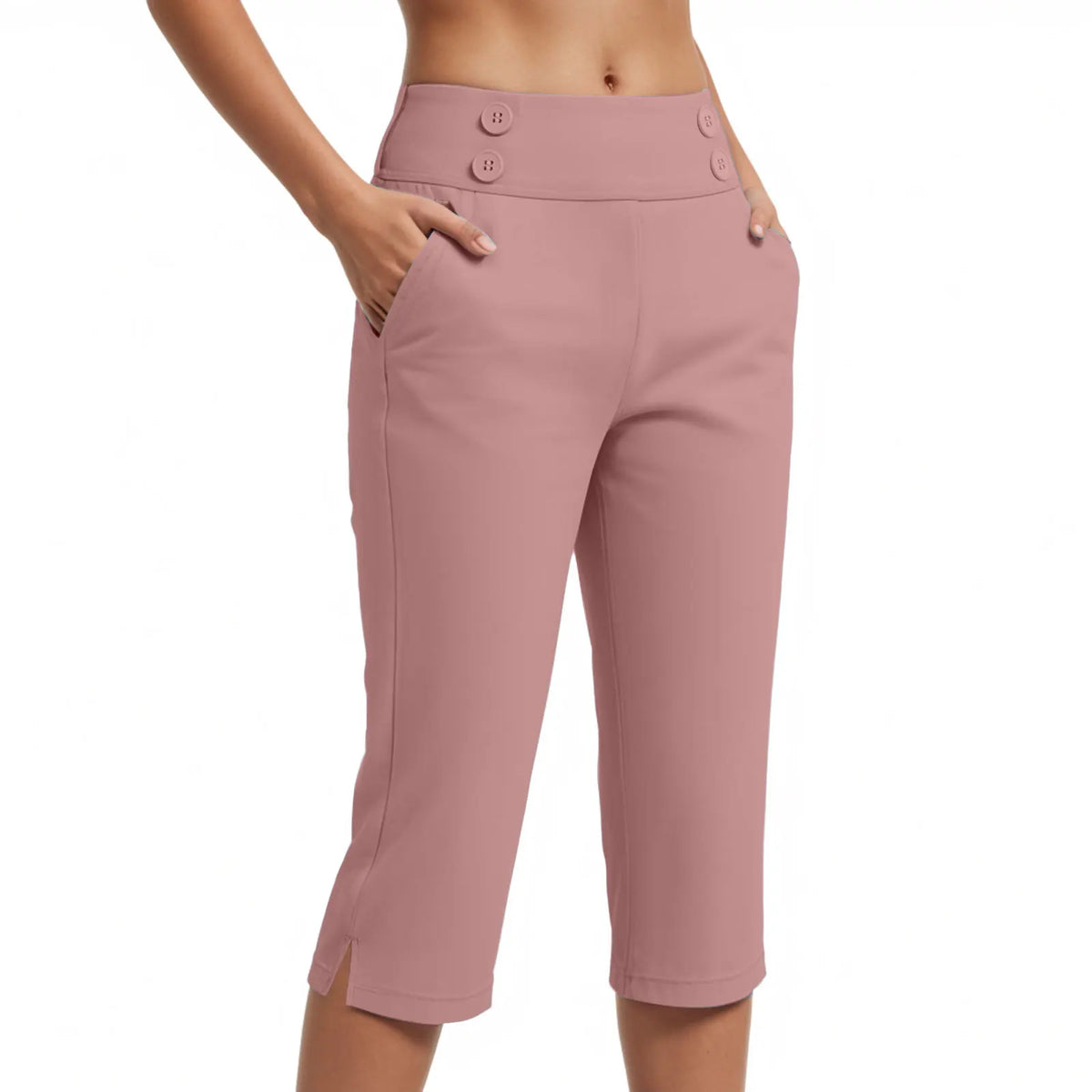 Capri Pants Olivia™ with High Waist, Button Detail and Side Pockets