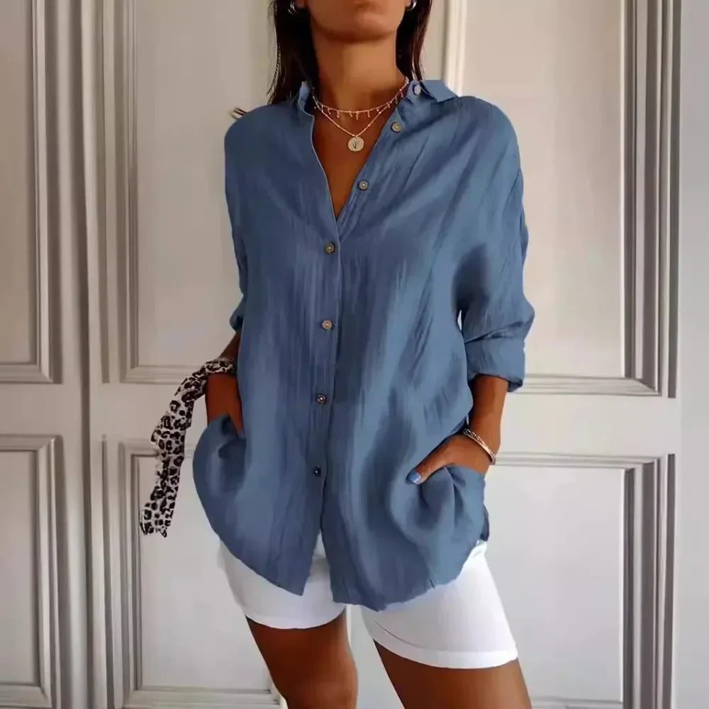 Ibiza™ Shirt in Cotton Linen with Semi Pleated Design / Comfort and Style that Embrace the Elegant Woman!