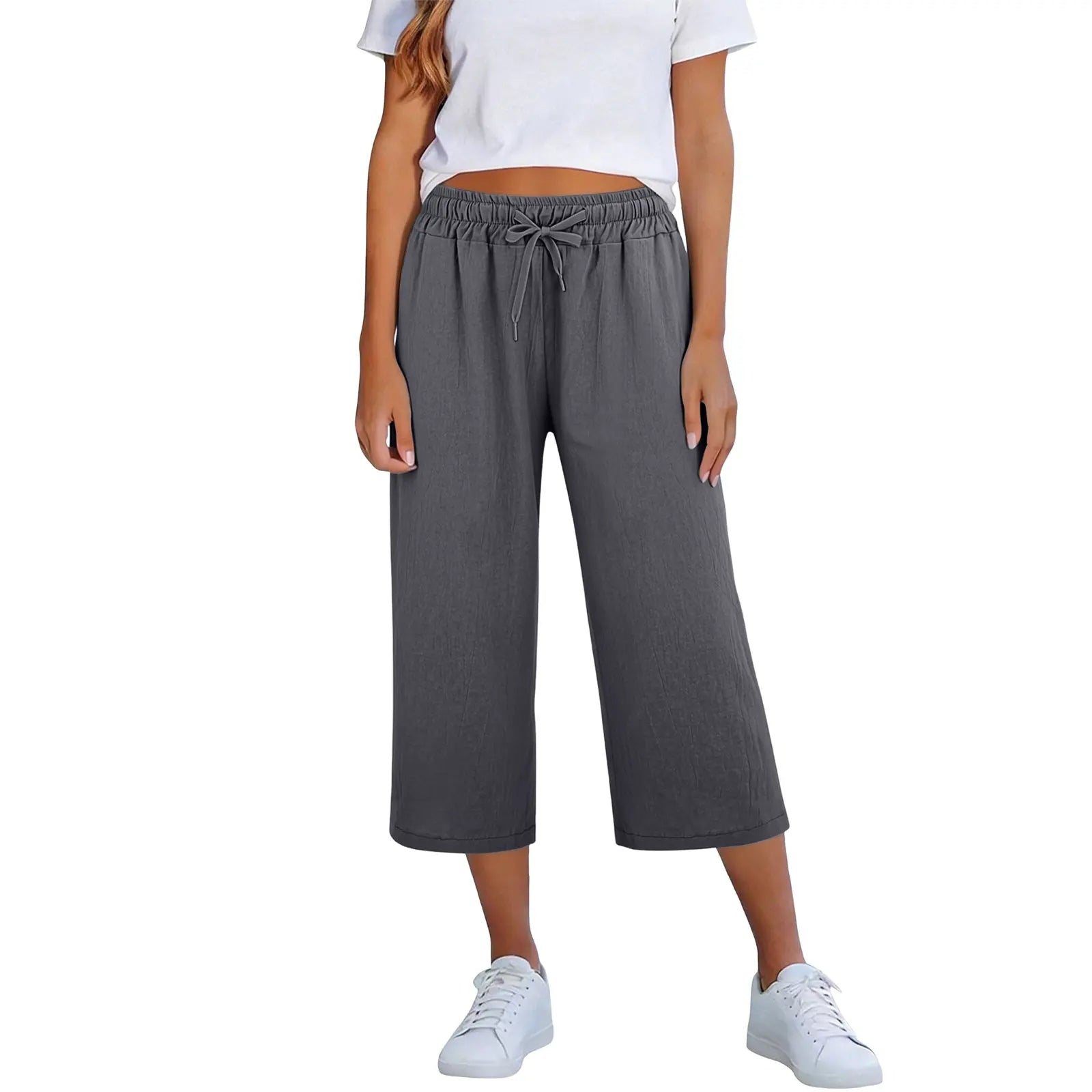 Lisia™ Cropped Wide-Leg Pants With Elastic Waist And Adjustable Drawstring
