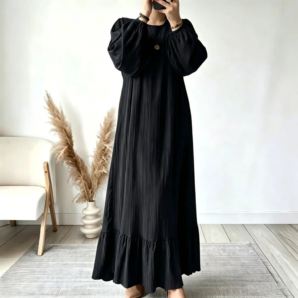 Dress Waverly™ with Voluminous Sleeves, Relaxed Fit and Ruffled Hem