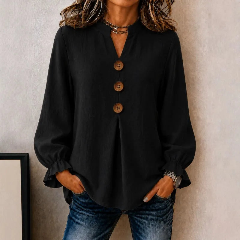Blouse Molly™ with Mandarin Collar, Button-Front and Ruffled Cuffs