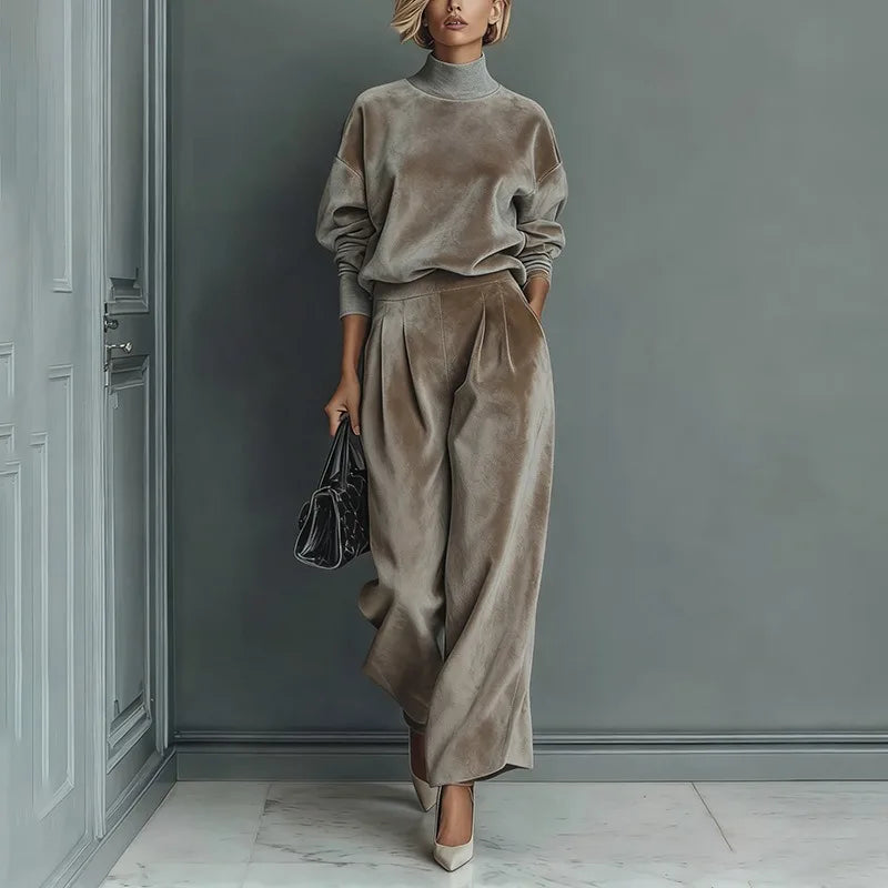 Set Rosamund™ with Velvet-Touch High-Neck Top and Wide-Leg Pants