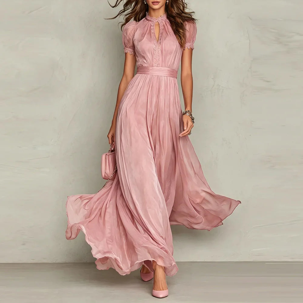 Dress Lenora™ with Flowy Skirt, Defined Waist and Sheer Short Sleeves