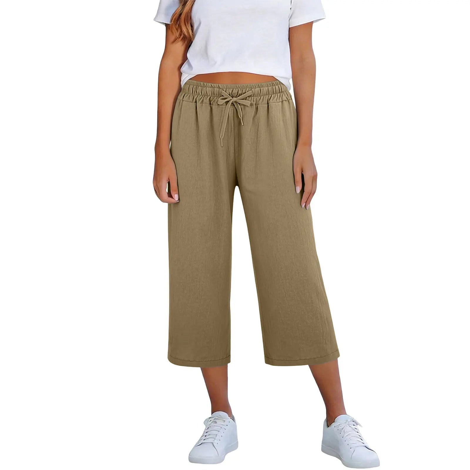 Lisia™ Cropped Wide-Leg Pants With Elastic Waist And Adjustable Drawstring