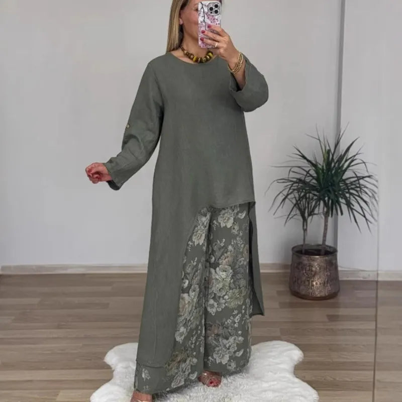 Botanique™ Set with Long Blouse and Floral Print Pants / Artistic Style with Impeccable Fit!