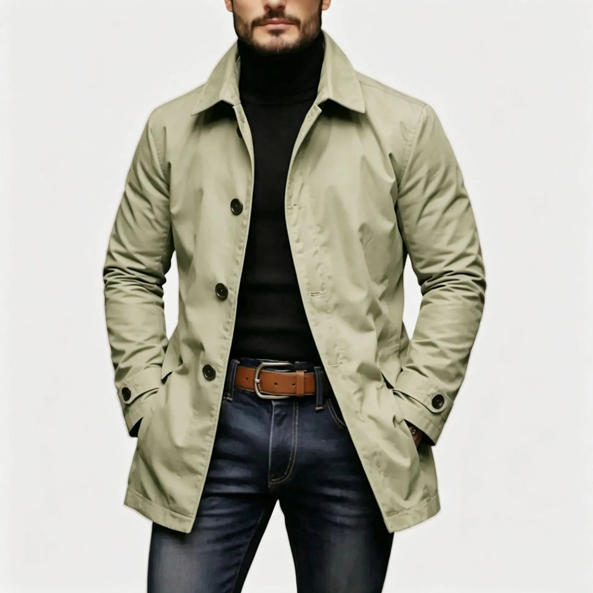 Dorian™ Coat with Structured Collar, Longline Cut and Sturdy Front Buttons