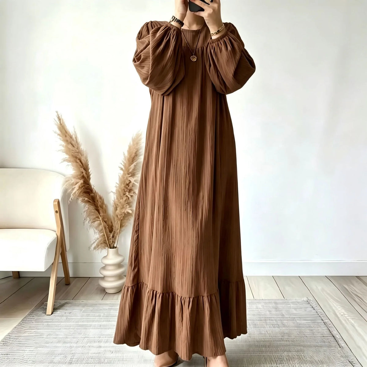 Dress Waverly™ with Voluminous Sleeves, Relaxed Fit and Ruffled Hem