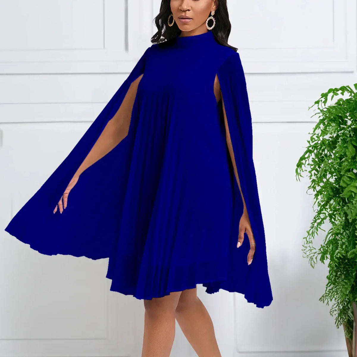 Lumera™ Dress with High Neck, Long Cape Sleeves and Fluid Drape